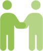 A green image of two people holding hands.